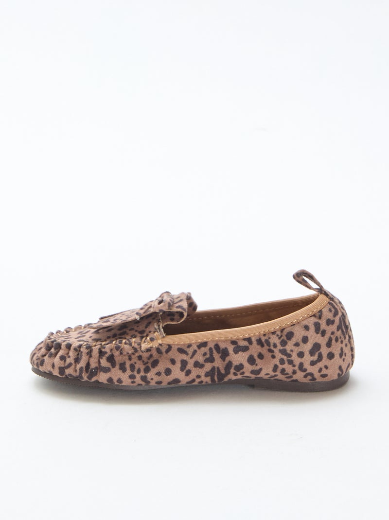 Loafers van suèdine met luipaardprint Bruin - Kiabi