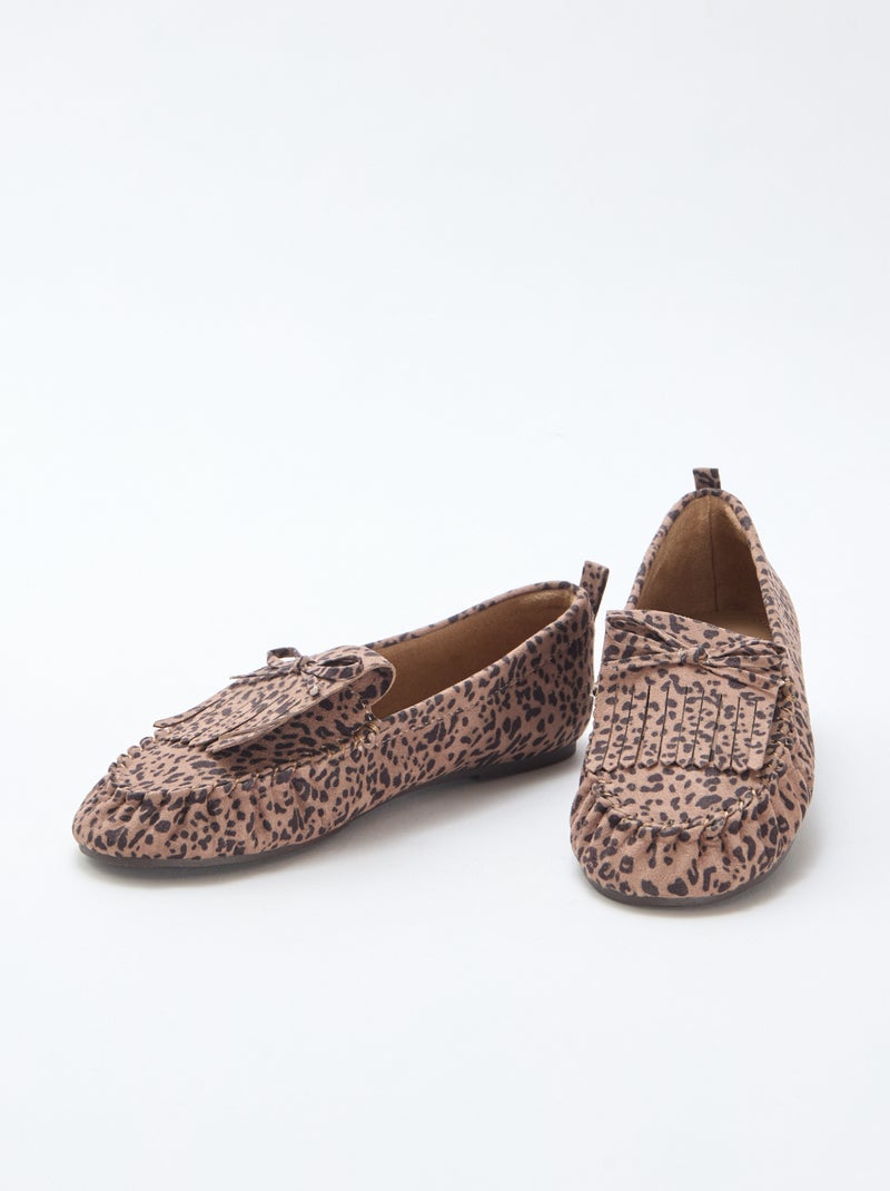 Loafers van suèdine met luipaardprint Bruin - Kiabi