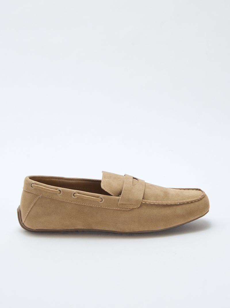Loafers/bootschoenen van effen suèdine Biege - Kiabi