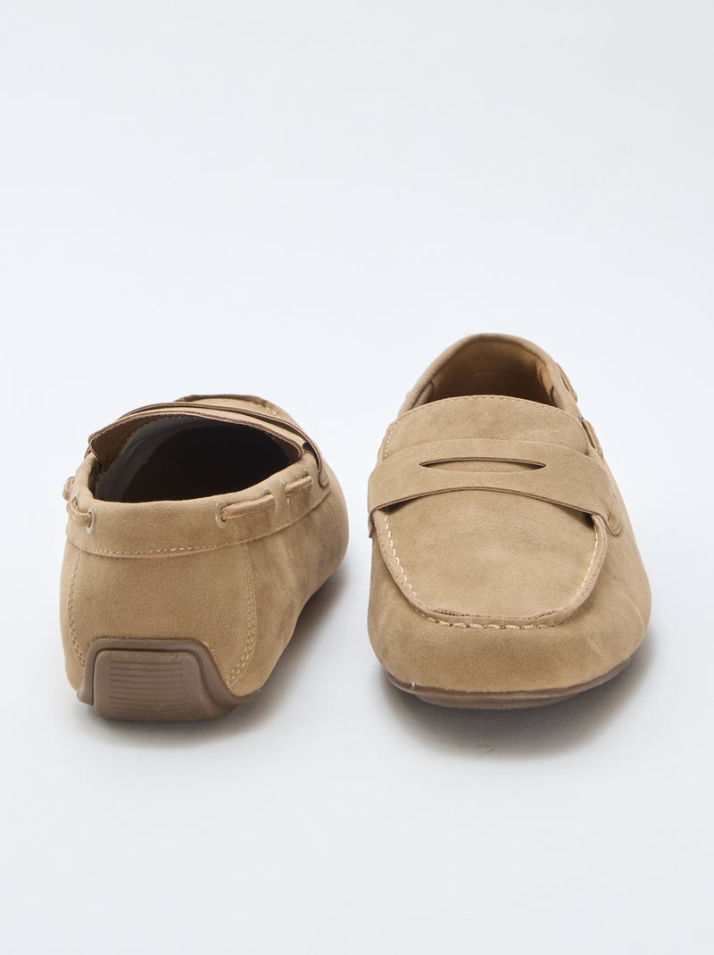 Loafers/bootschoenen van effen suèdine Biege - Kiabi
