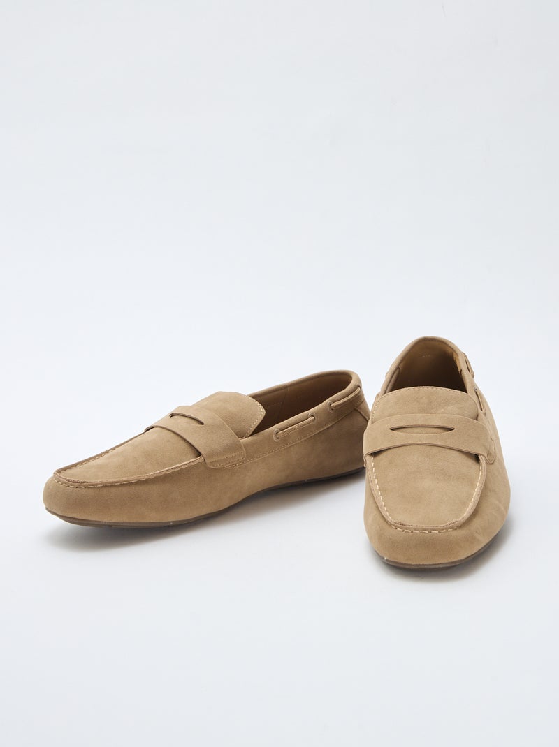 Loafers/bootschoenen van effen suèdine Biege - Kiabi