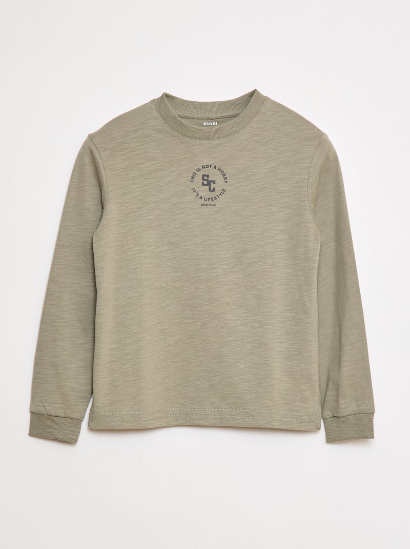 Loose-fit T-shirt met skateprint Kaki - Kiabi