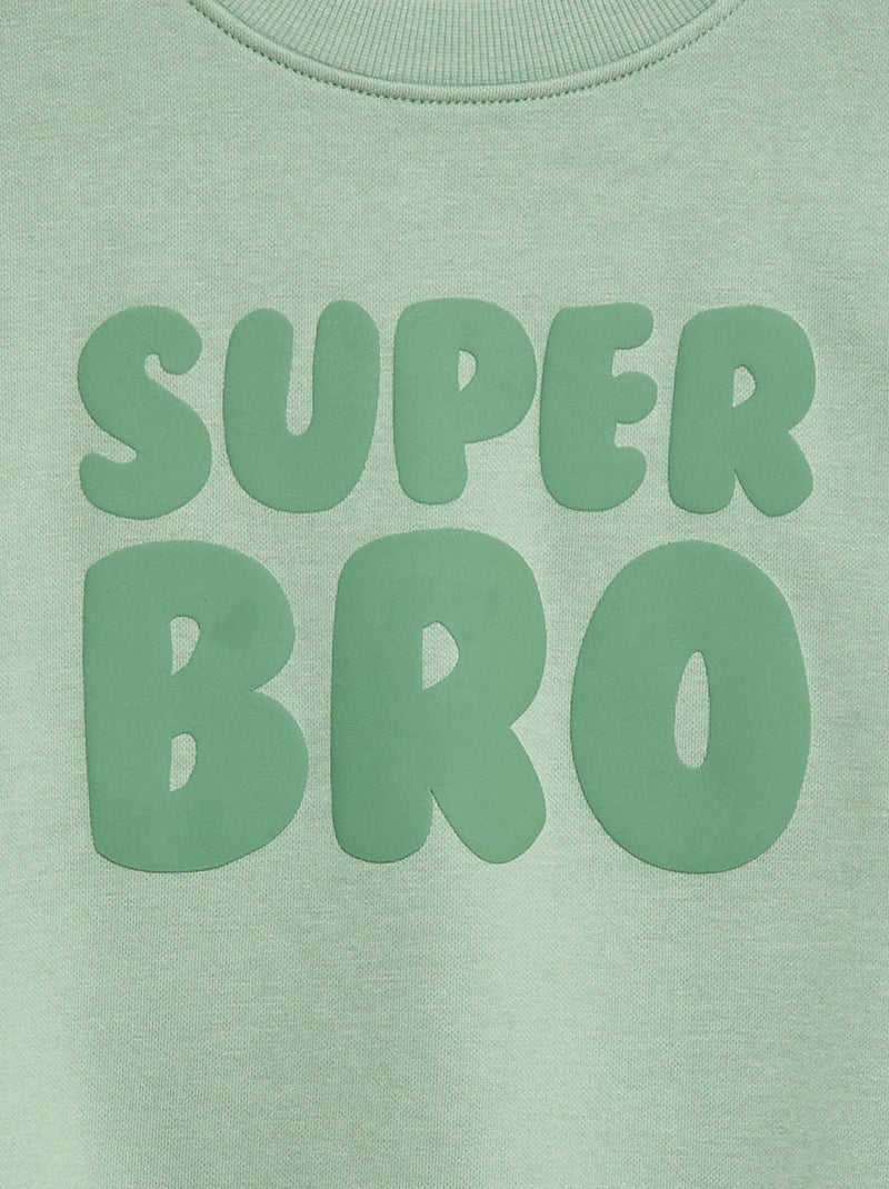 Loose sweater met "brother"-motief Groen - Kiabi