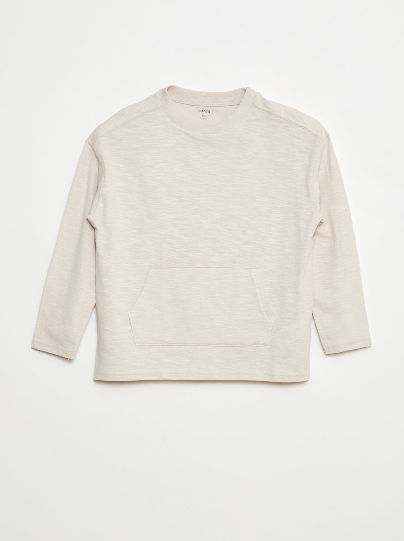 Losvallend T-shirt met kangoeroezak Biege - Kiabi
