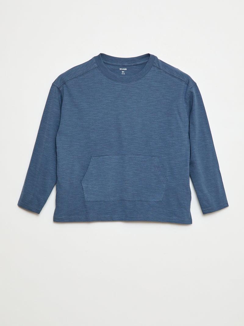 Losvallend T-shirt met kangoeroezak Blauw - Kiabi
