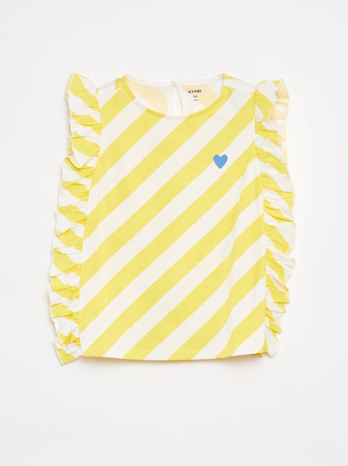 Luchtig gekleurd T-shirt met ruches aan de armsgaten - Kiabi
