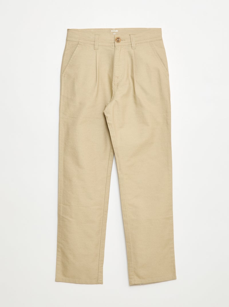 Luchtige broek van Oxford-katoen met linneneffect Biege - Kiabi