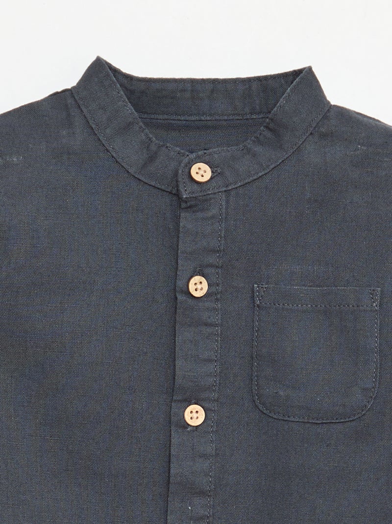 Mao-kraag hemd met oprolbare mouwen Blauw - Kiabi