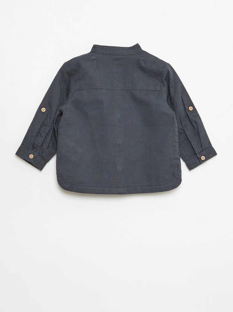 Mao-kraag hemd met oprolbare mouwen Blauw - Kiabi