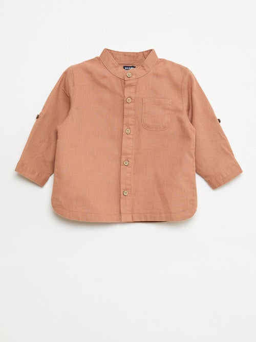 Mao-kraag hemd met oprolbare mouwen - Kiabi