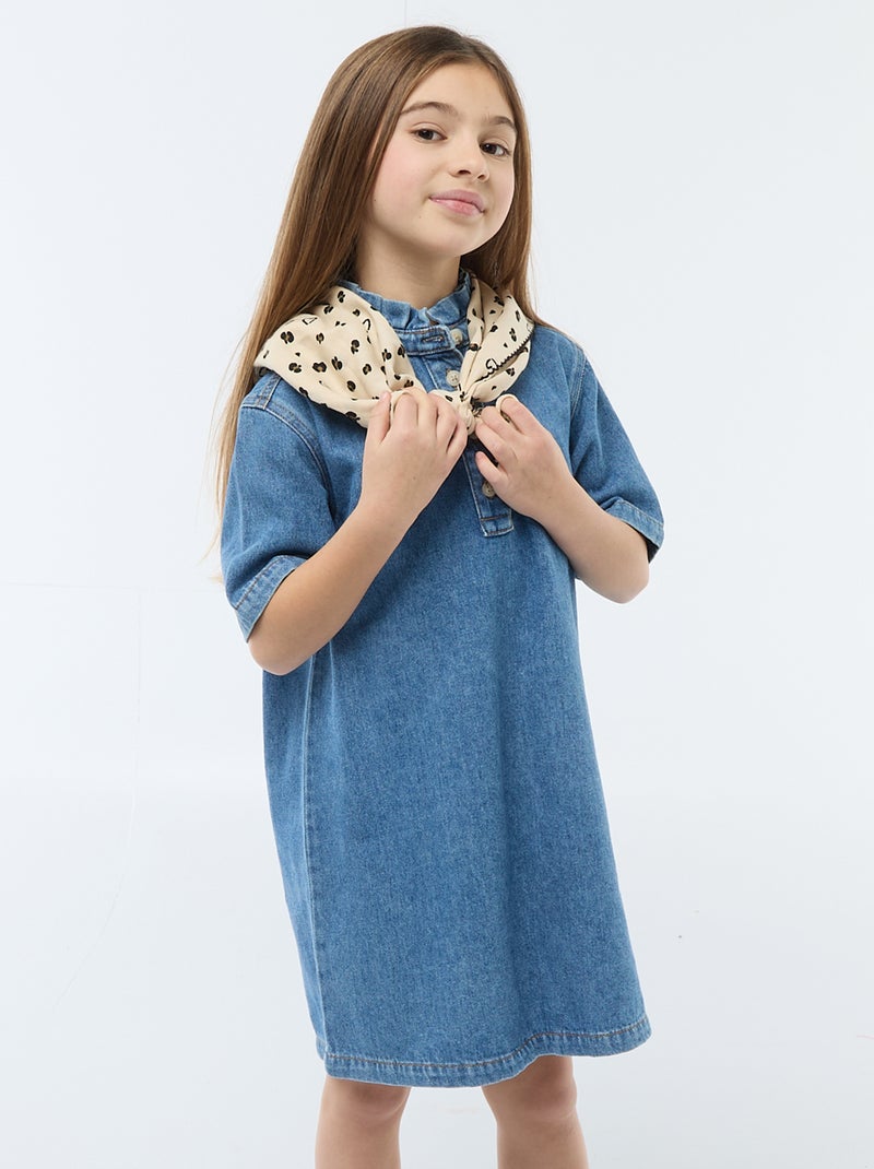 Mao-kraag jurk van denim Blauw - Kiabi