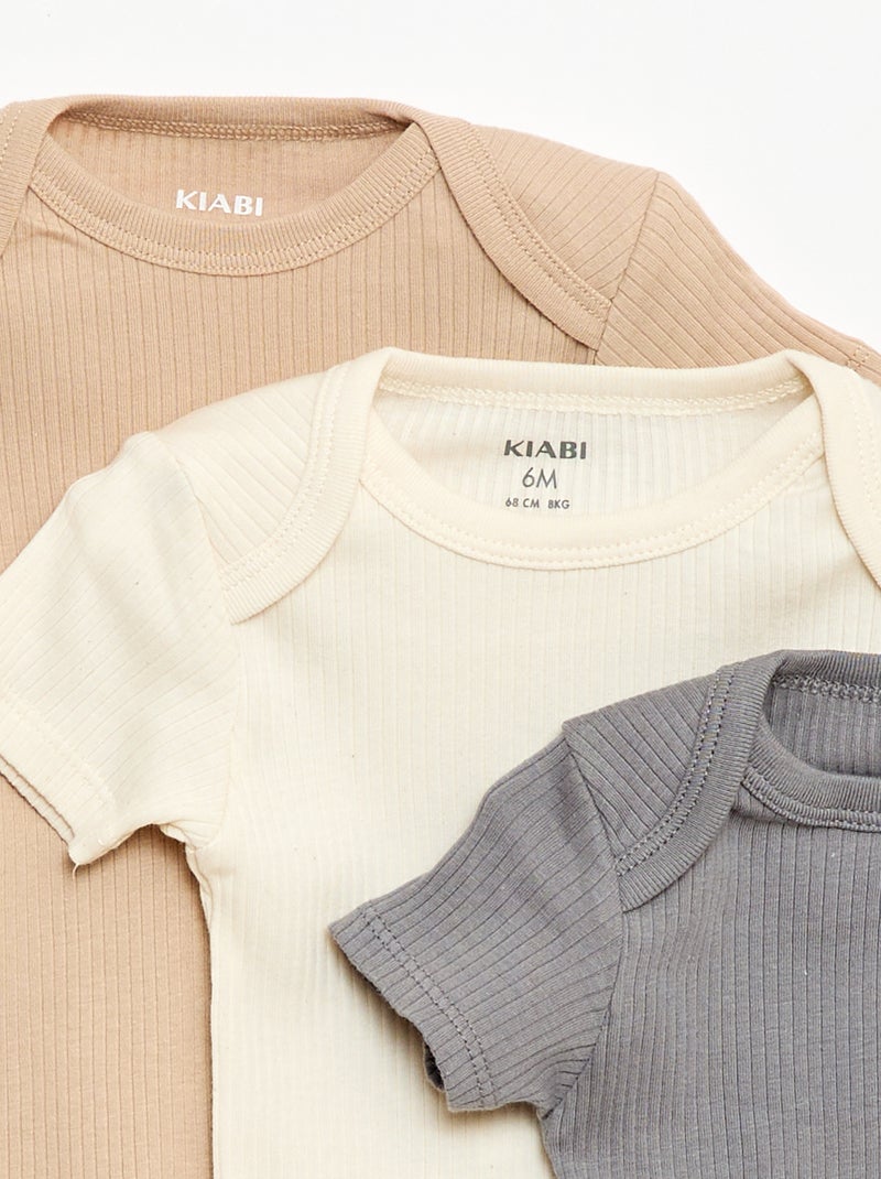 Meegroeirompertjes van effen tricot - 3-pack Biege - Kiabi
