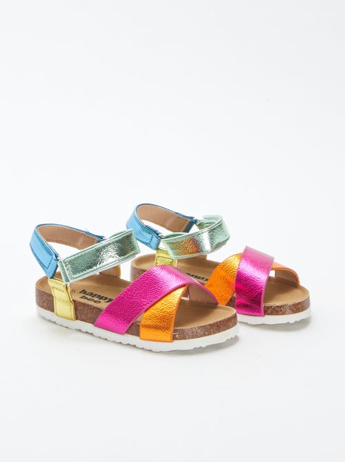 Meerkleurige open sandalen met klittenband - Kiabi
