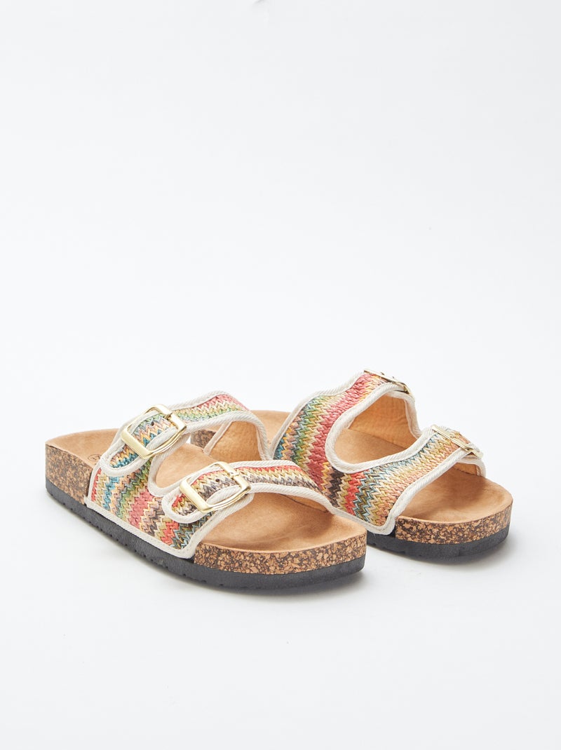 Meerkleurige slippers met twee gevlochten bandjes BIEGE - Kiabi