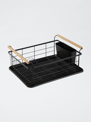 Metalen afdruiprek met houten handgrepen