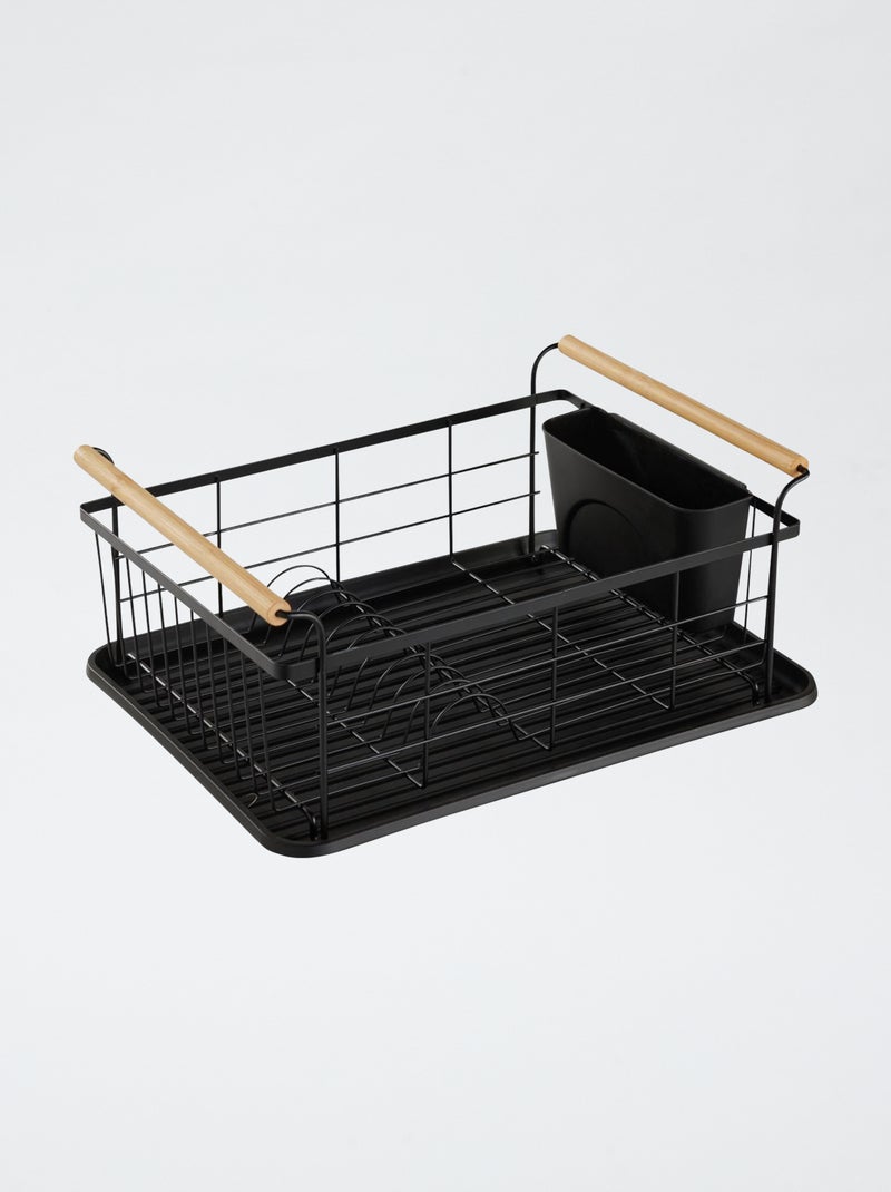 Metalen afdruiprek met houten handgrepen zwart - Kiabi