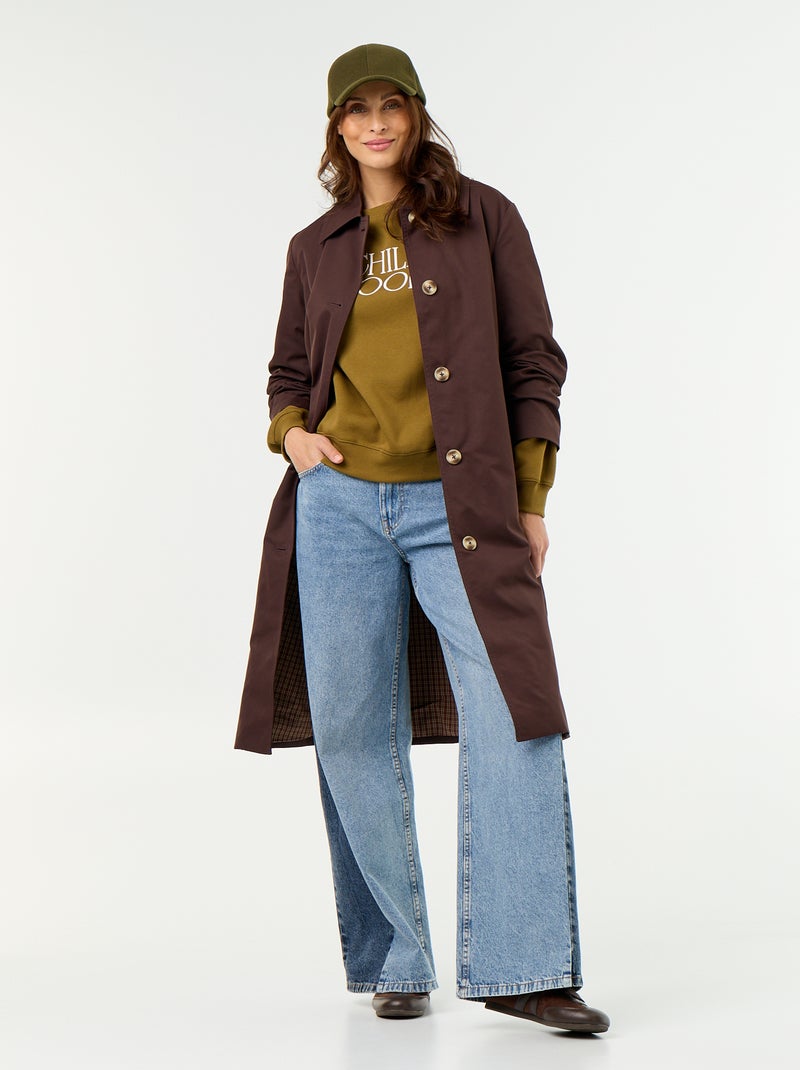 Middellange trenchcoat met binnenvoering Bruin - Kiabi