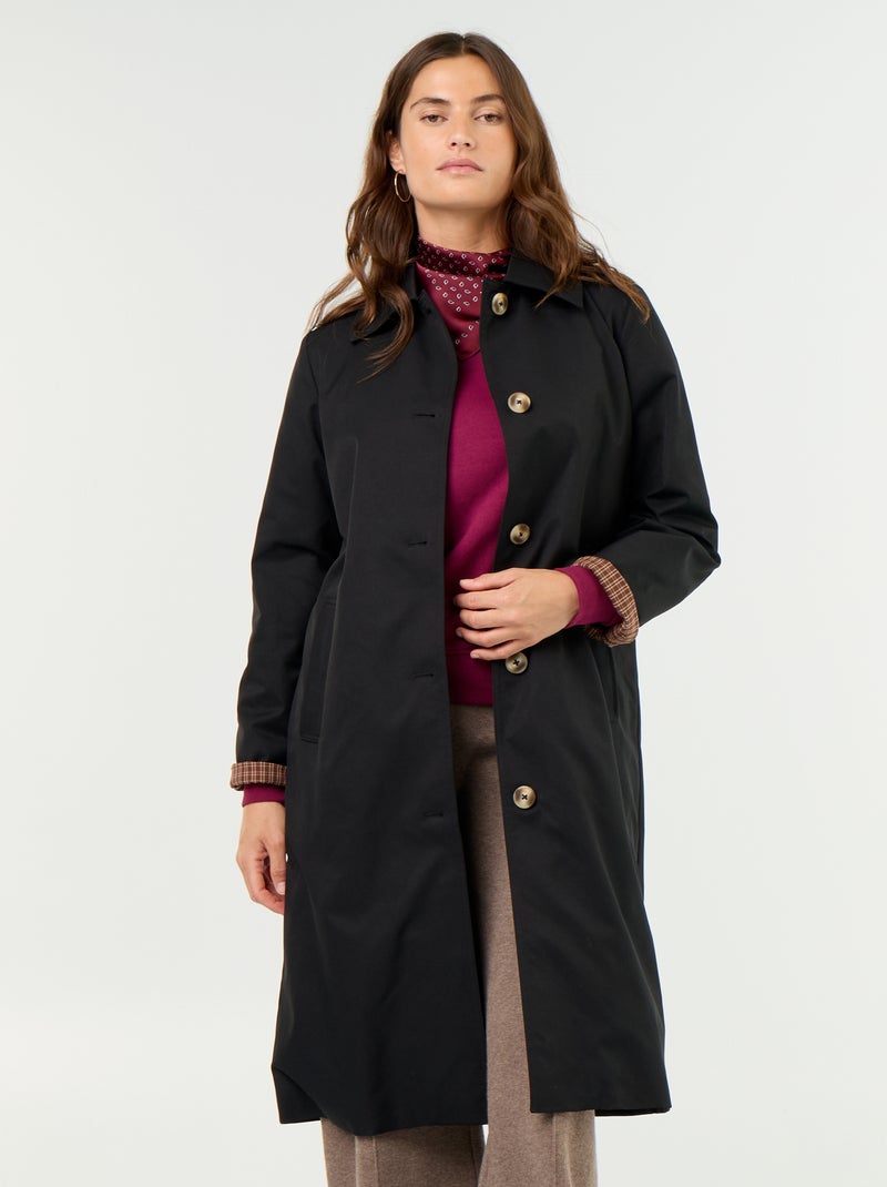 Middellange trenchcoat met binnenvoering Zwart - Kiabi