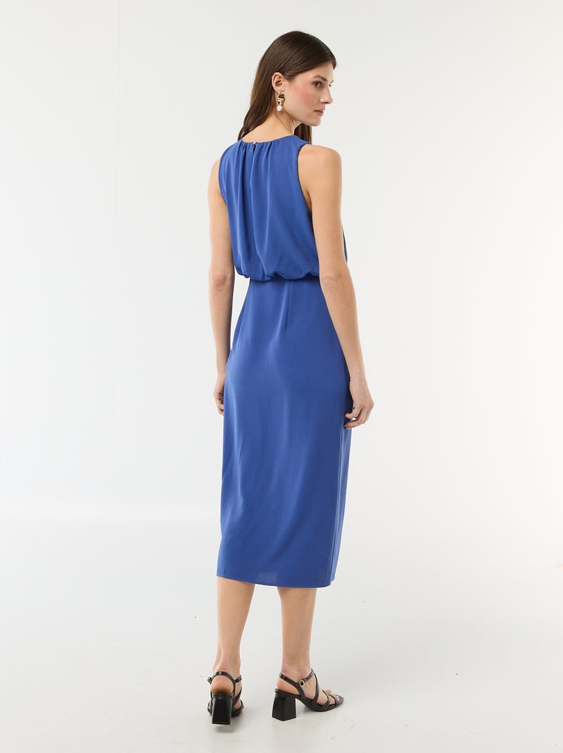 Midi jurk met gedrapeerd effect zonder mouwen Blauw - Kiabi