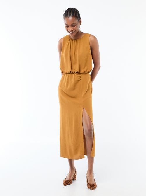 Midi jurk met gedrapeerd effect zonder mouwen - Kiabi