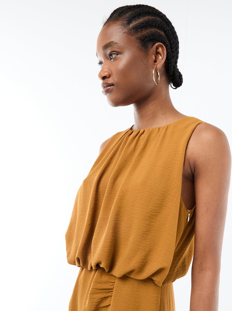 Midi jurk met gedrapeerd effect zonder mouwen Bruin - Kiabi