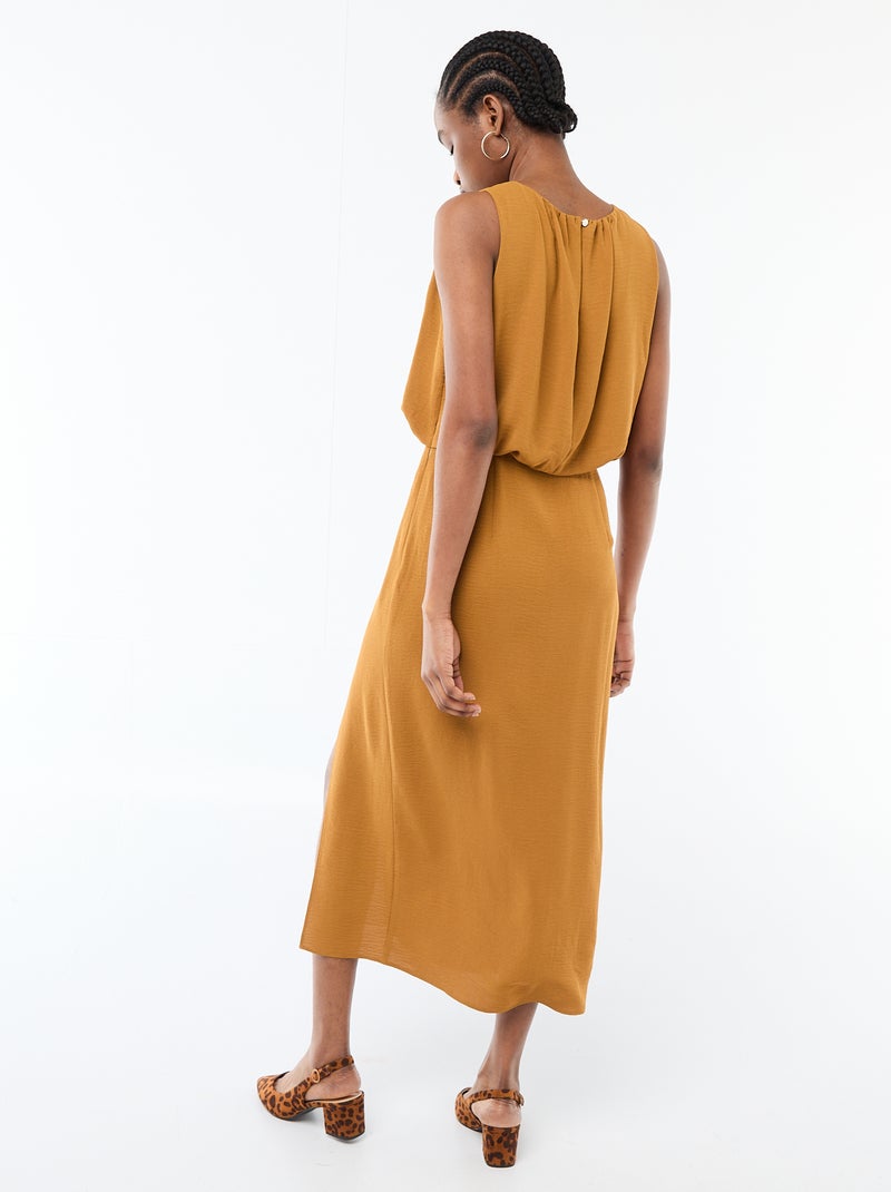 Midi jurk met gedrapeerd effect zonder mouwen Bruin - Kiabi