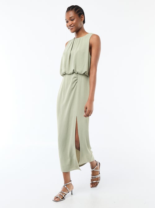 Midi jurk met gedrapeerd effect zonder mouwen - Kiabi