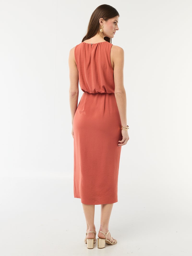 Midi jurk met gedrapeerd effect zonder mouwen Rood - Kiabi