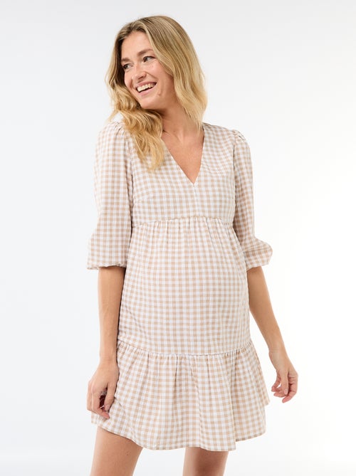 Midi jurk met stroken en ruitjes - Kiabi