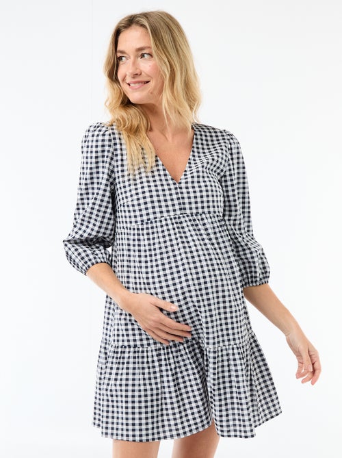 Midi jurk met stroken en ruitjes - Kiabi