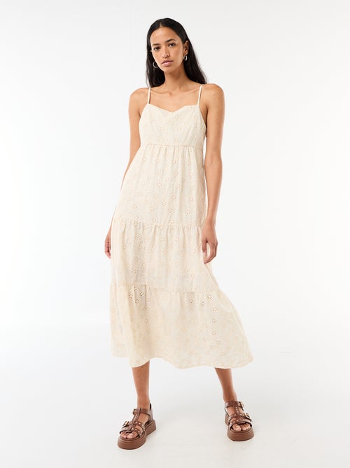 Midi-jurk van broderie anglaise met verstelbare bandjes - Kiabi