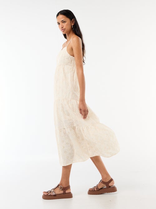 Midi-jurk van broderie anglaise met verstelbare bandjes - Kiabi