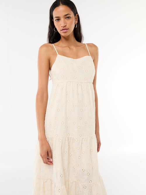 Midi-jurk van broderie anglaise met verstelbare bandjes - Kiabi
