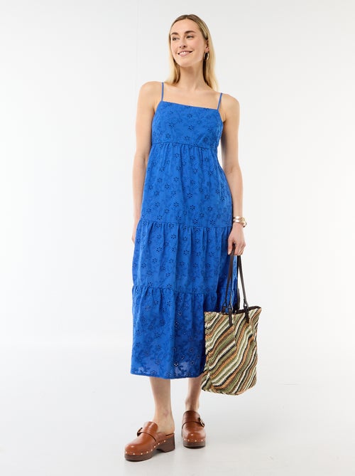 Midi-jurk van broderie anglaise met verstelbare bandjes - Kiabi