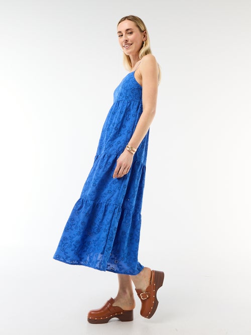 Midi-jurk van broderie anglaise met verstelbare bandjes - Kiabi