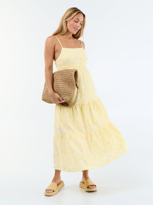Midi-jurk van broderie anglaise met verstelbare bandjes - Kiabi