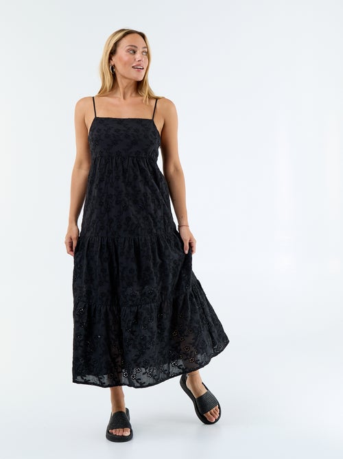 Midi-jurk van broderie anglaise met verstelbare bandjes - Kiabi