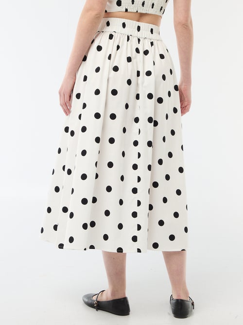 Midi rok met plooien en uitlopend model met stippenprint - Kiabi