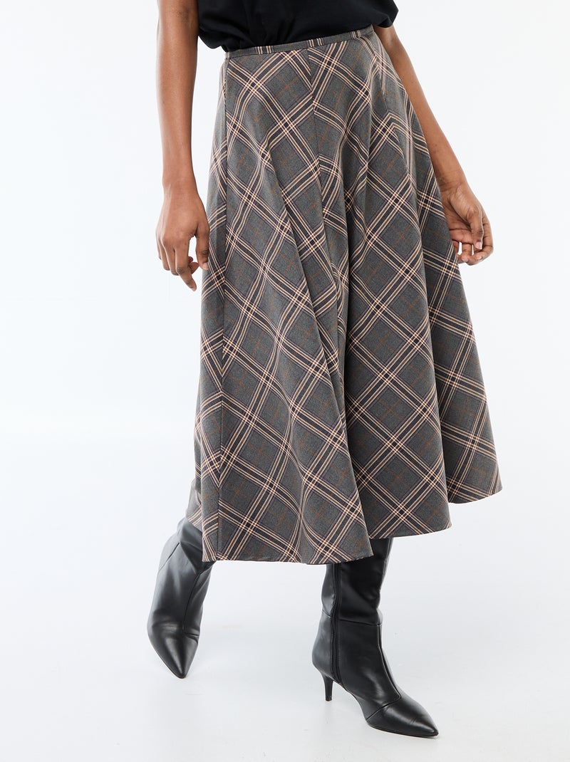 Midi rok met ruitjes Grijs - Kiabi