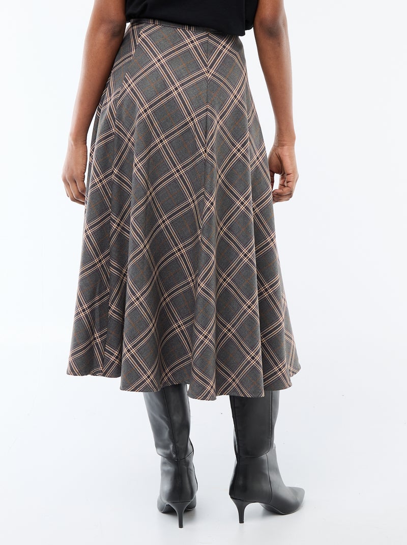 Midi rok met ruitjes Grijs - Kiabi