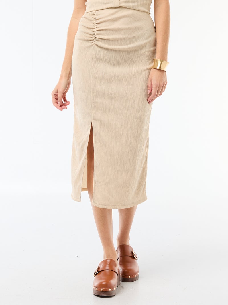 Midi rok van jerseytricot met textuur Biege - Kiabi