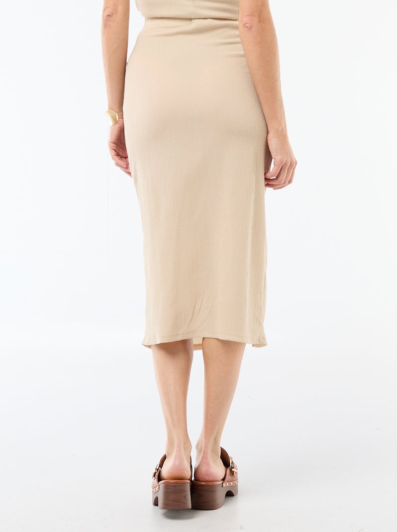 Midi rok van jerseytricot met textuur Biege - Kiabi