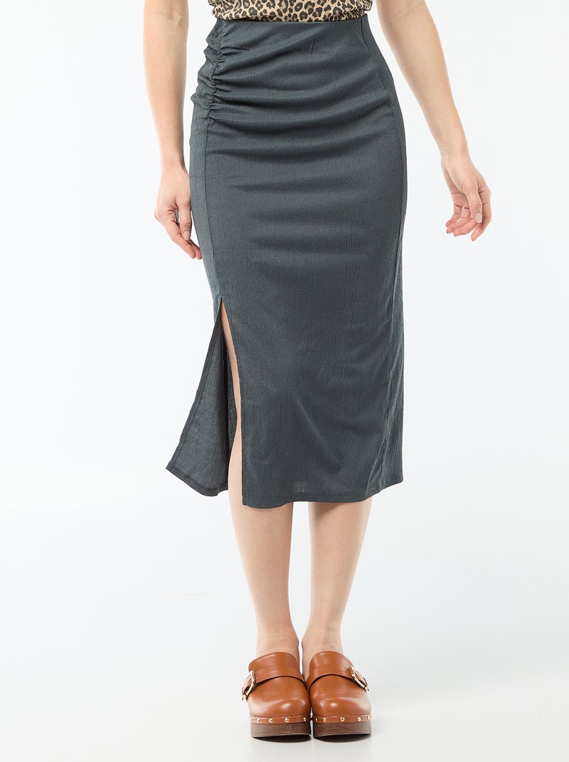 Midi rok van jerseytricot met textuur Grijs - Kiabi