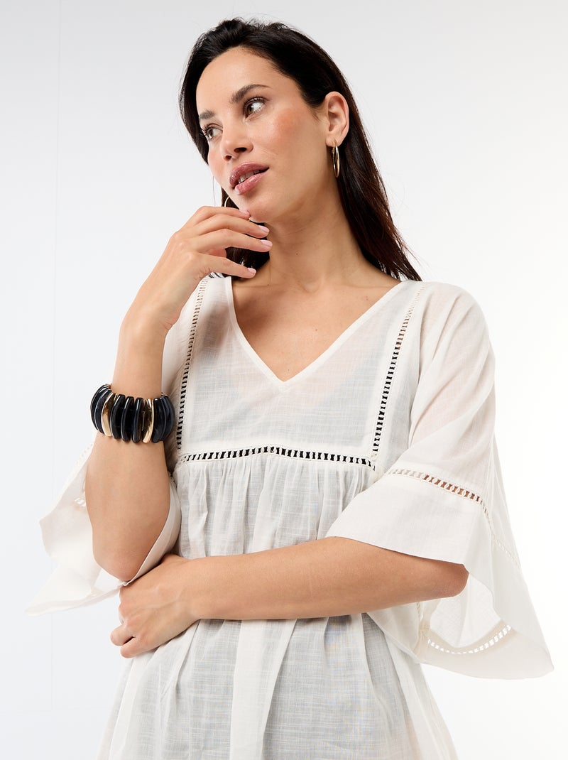 Midi strandjurk in effen kleur Wit - Kiabi