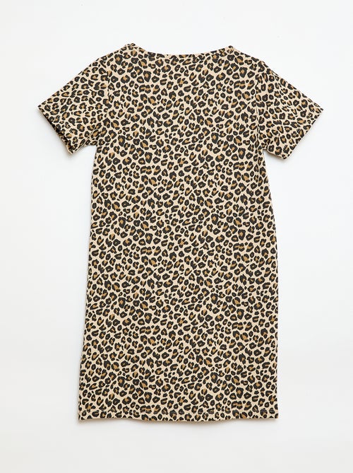 Midi T-shirtjurk met decoratieve knoop vooraan - Kiabi