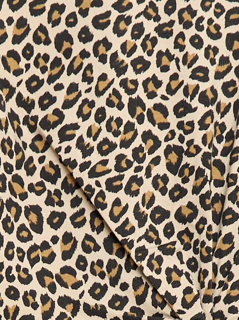 Midi T-shirtjurk met decoratieve knoop vooraan Bruin - Kiabi