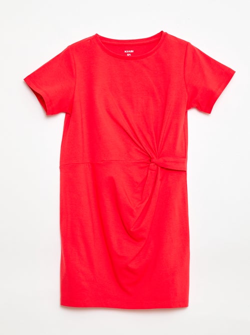 Midi T-shirtjurk met decoratieve knoop vooraan - Kiabi