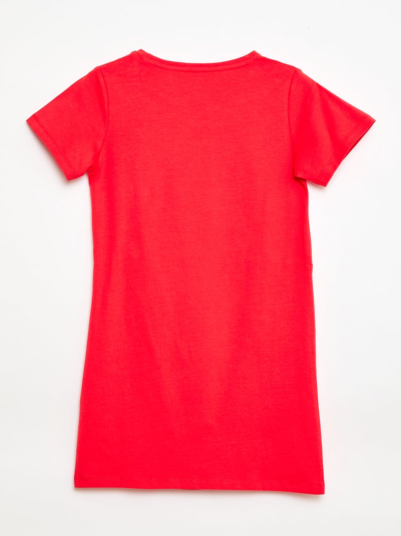 Midi T-shirtjurk met decoratieve knoop vooraan Rood - Kiabi