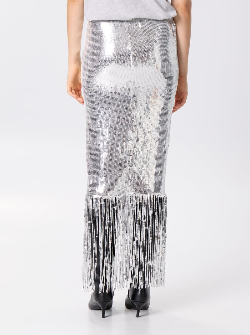 Midirok met pailletten en franjes Grijs - Kiabi