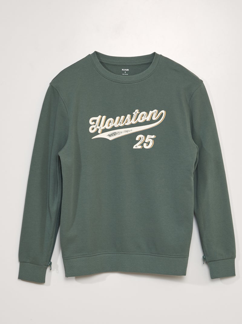 Molleton sweatshirt met print - gemakkelijk aan te trekken collectie KAKI - Kiabi